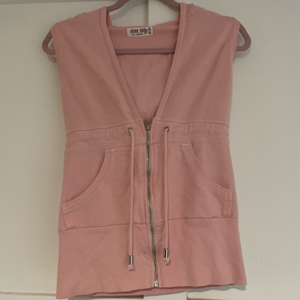 Pink Zip-Up Sleeveless Hoodie